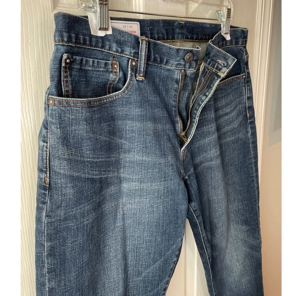 Gap Athletic‎ Taper Mens Jeans 32x30 Dark Tinted Stretch Denim Indigo Faded